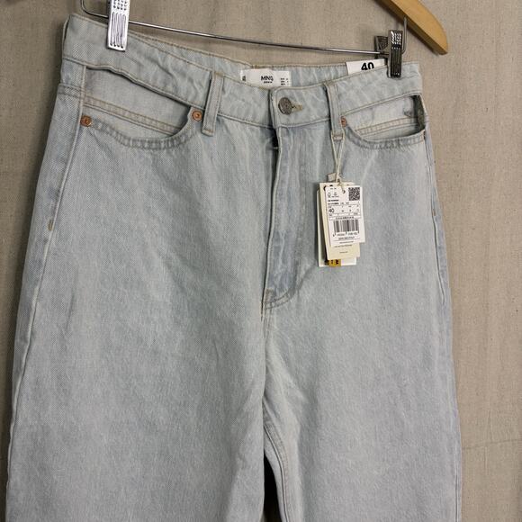 MNG by Mango Womens Boho Festival Denim Jeans Size 8 Lt Wash Wide Leg Cut Out - Picture 8 of 10